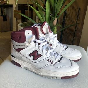 New Balance White and Burgundy Sneakers
